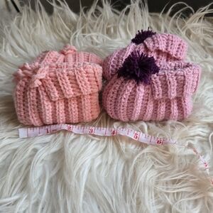 Cozy Pink and Purple Knit Baby Booties